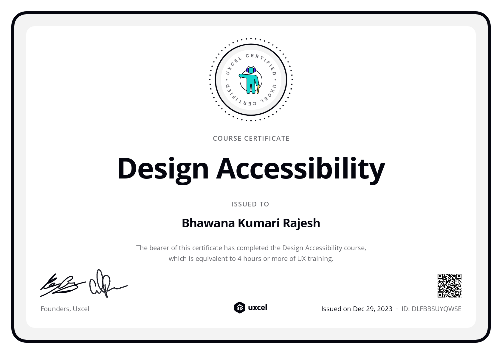Bhawana Kumari Rajesh's certificate